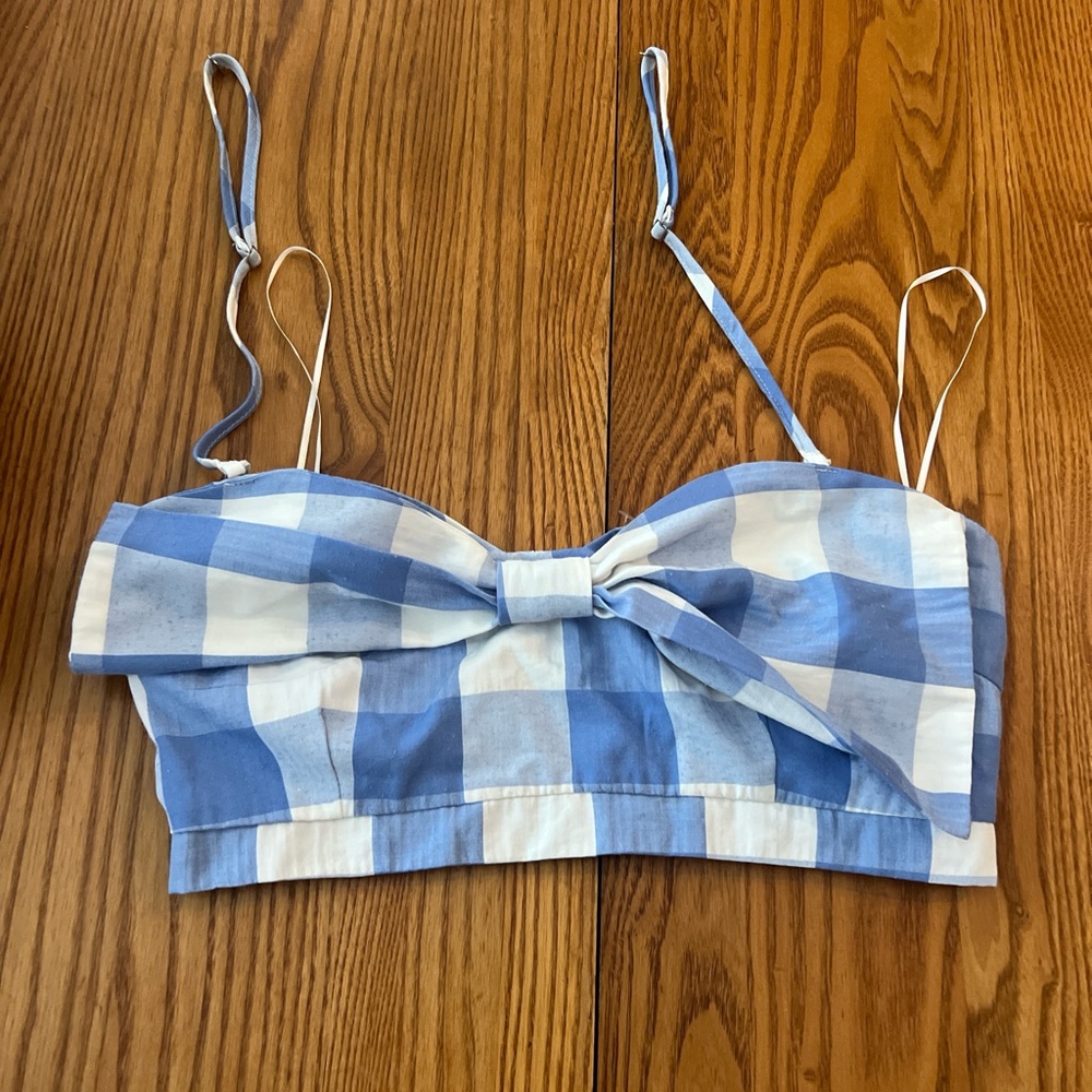 Blue and White Checkered Women's Top
